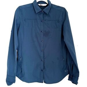REI Co Op Long Sleeve Button Up Shirt Teal Blue Hiking Outdoor Women180s Size S